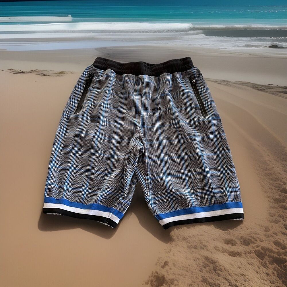 G–NET Plaid Shorts Contrast Hem Pull-on Zip Side Pockets V1145 Size Large